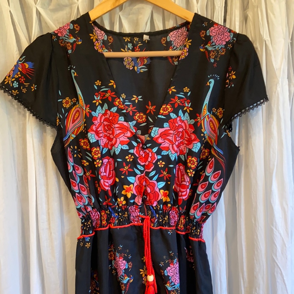 Black Boho Midi Dress hi-low